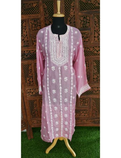 Chhangamal Hand Embroidered Pink Colour Semi stitched Organza Chikankari Suit