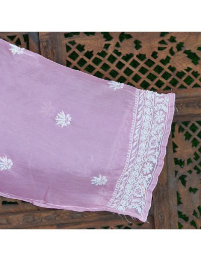 Chhangamal Hand Embroidered Pink Colour Semi stitched Organza Chikankari Suit