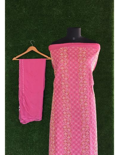 Chhangamal Hand Embroidered Pink Colour Silk Chikankari Suit Length