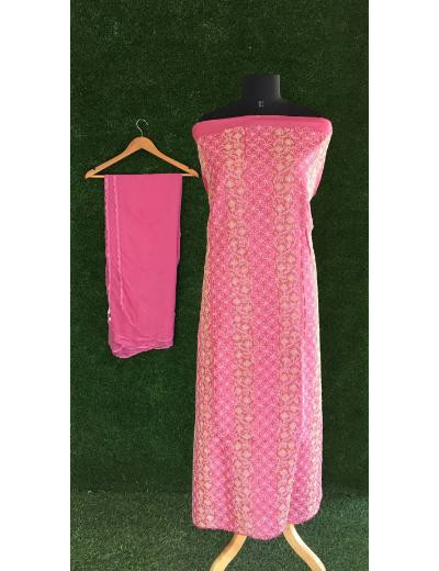 Chhangamal Hand Embroidered Pink Colour Silk Chikankari Suit Length