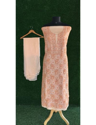 Chhangamal Hand Embroidered Pink Colour Silk Chikankari Suit Piece