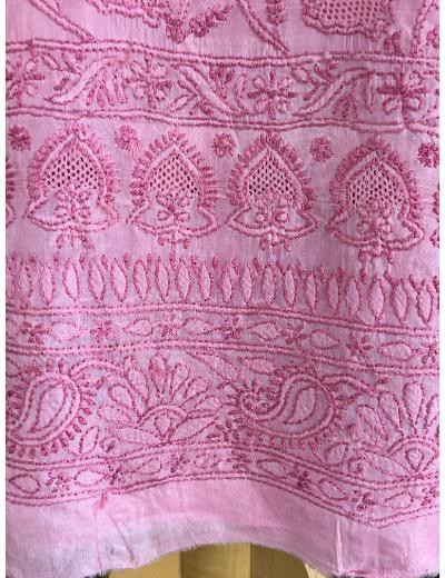 Chhangamal Hand Embroidered Pink Colour Silk Chikankari Suit Piece