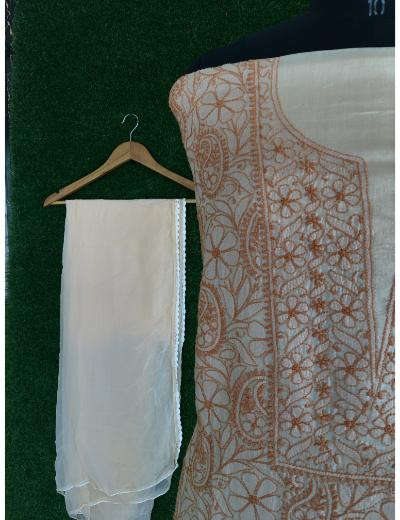 Chhangamal Hand Embroidered Pink Colour Silk Chikankari Suit Piece