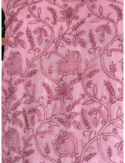 Chhangamal Hand Embroidered Pink Colour Silk Chikankari Suit Piece