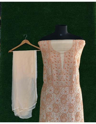 Chhangamal Hand Embroidered Pink Colour Silk Chikankari Suit Piece