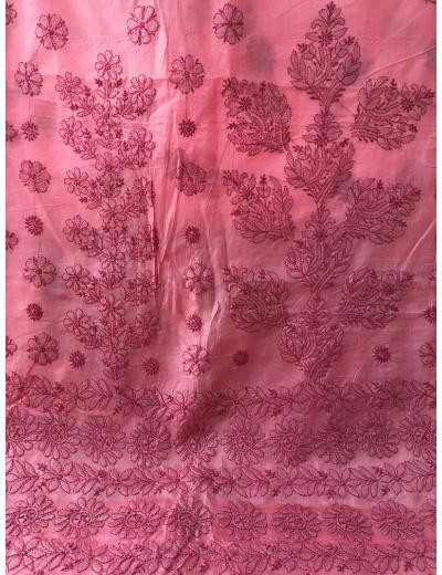 Chhangamal Hand Embroidered Pink Colour Tusser Silk Chikankari Saree