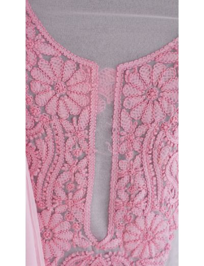 Chhangamal Hand Embroidered Pink Colour Unstitched Faux Georgette Chikankari Suit Length