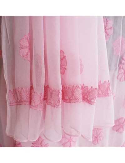 Chhangamal Hand Embroidered Pink Colour Unstitched Faux Georgette Chikankari Suit Length