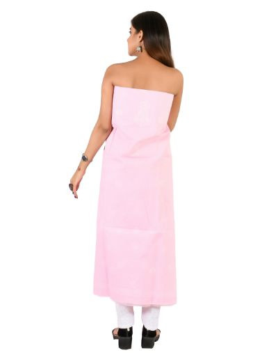 Chhangamal Hand Embroidered Pink Cotton Blend Chikankari Suitlength