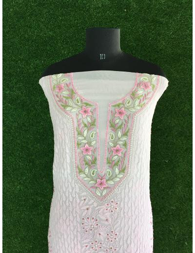 Chhangamal Hand Embroidered 	Pink Pure Georgette Chikankari Kurta Piece