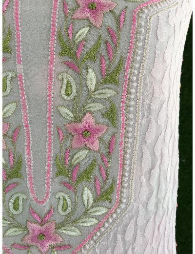 Chhangamal Hand Embroidered 	Pink Pure Georgette Chikankari Kurta Piece