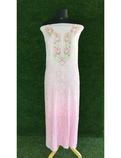 Chhangamal Hand Embroidered 	Pink Pure Georgette Chikankari Kurta Piece