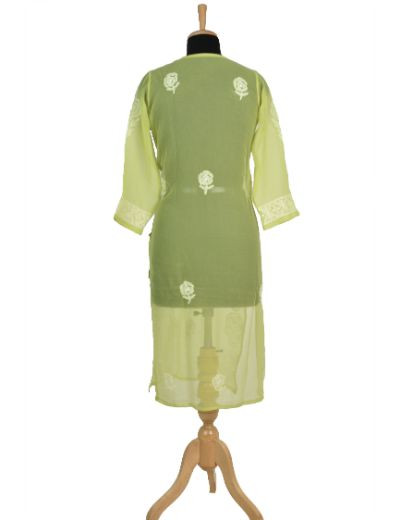 Chhangamal Hand Embroidered Pista Green Colour Faux Georgette Chikankari Kurti 0523
