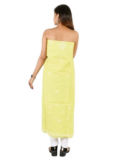Chhangamal Hand Embroidered Pista Green Cotton Blend Chikankari Suitlength