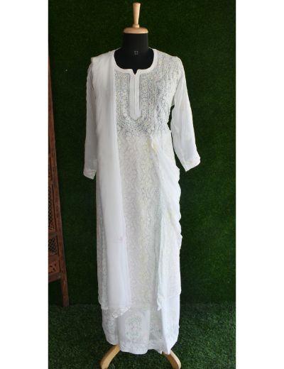 Chhangamal Hand Embroidered Pure Georgette Chikankari Stitched Suit Set