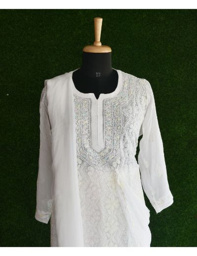 Chhangamal Hand Embroidered Pure Georgette Chikankari Stitched Suit Set
