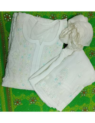 Chhangamal Hand Embroidered Pure Georgette Chikankari Stitched Suit Set