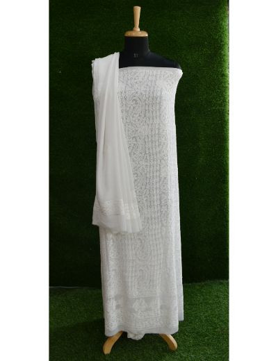 Chhangamal Hand Embroidered Pure Georgette Chikankari Suit Length