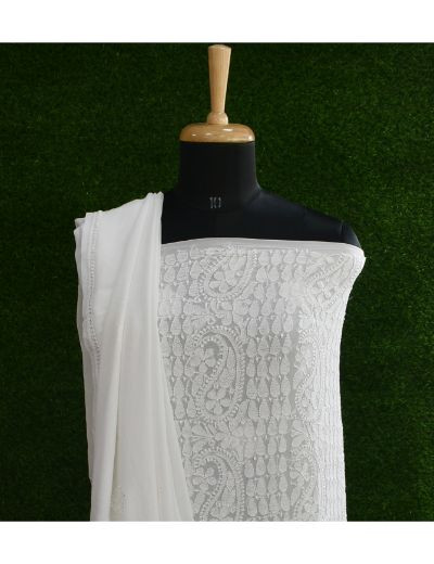Chhangamal Hand Embroidered Pure Georgette Chikankari Suit Length
