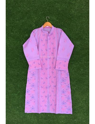Chhangamal Hand Embroidered Purple  Colour Cotton Chikankari Kurti Piece