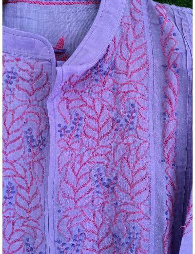 Chhangamal Hand Embroidered Purple  Colour Cotton Chikankari Kurti Piece