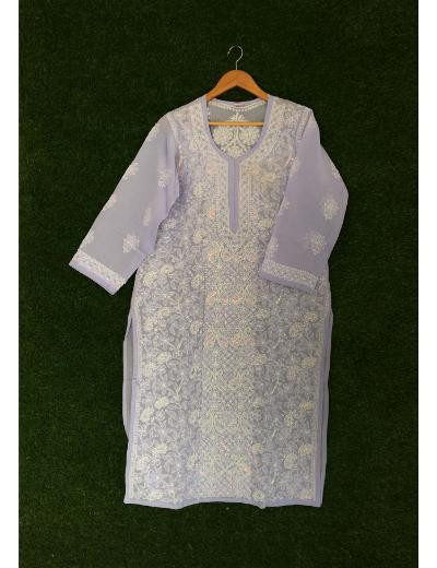 Chhangamal Hand Embroidered Purple Colour Cotton Chikankari Kurti