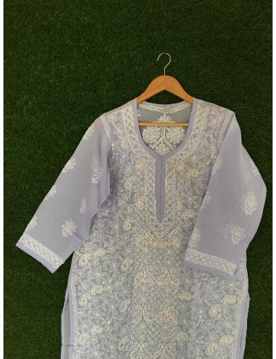 Chhangamal Hand Embroidered Purple Colour Cotton Chikankari Kurti