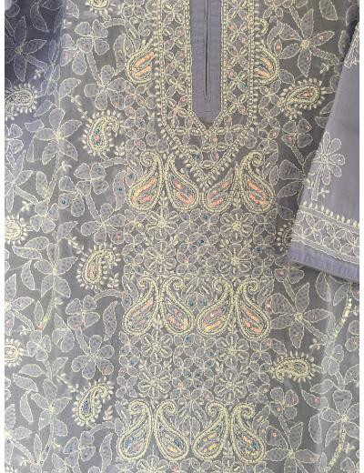 Chhangamal Hand Embroidered Purple Colour Cotton Chikankari Kurti