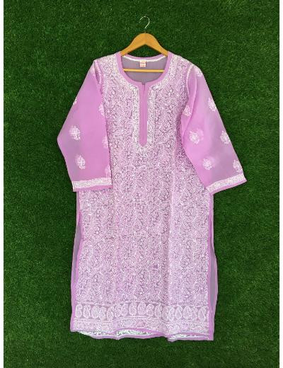 Chhangamal Hand Embroidered Purple Colour Cotton Chikankari Kurti