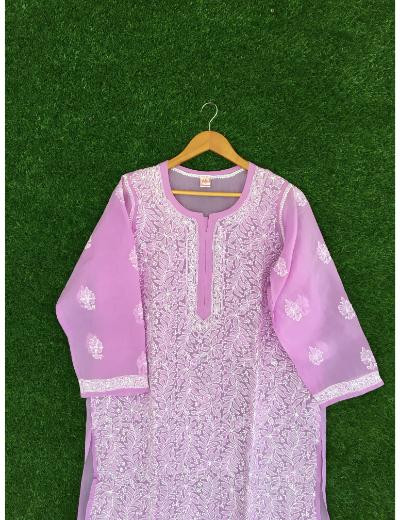 Chhangamal Hand Embroidered Purple Colour Cotton Chikankari Kurti