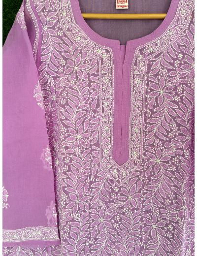 Chhangamal Hand Embroidered Purple Colour Cotton Chikankari Kurti