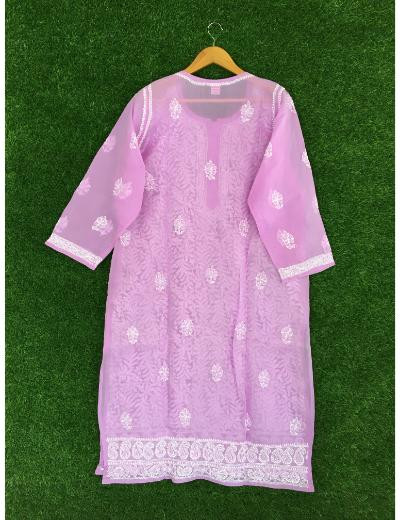 Chhangamal Hand Embroidered Purple Colour Cotton Chikankari Kurti