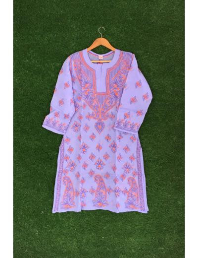 Chhangamal Hand Embroidered Purple Colour Cotton Chikankari Kurti
