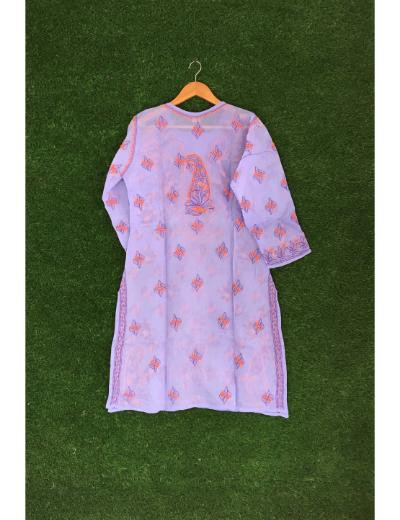 Chhangamal Hand Embroidered Purple Colour Cotton Chikankari Kurti
