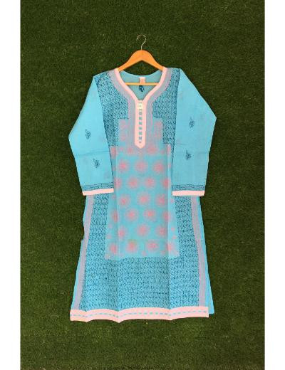 Chhangamal Hand Embroidered Purple Colour Cotton Chikankari Kurti