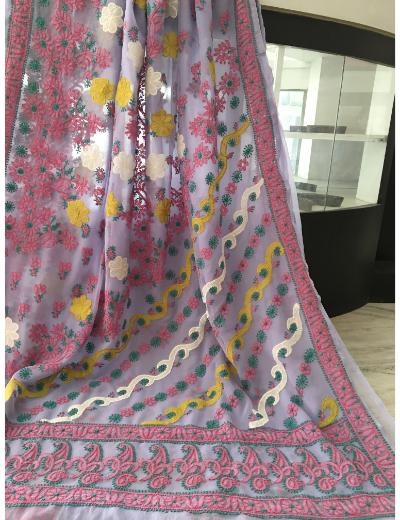Chhangamal Hand Embroidered Purple Colour Georgette Chikankari Saree