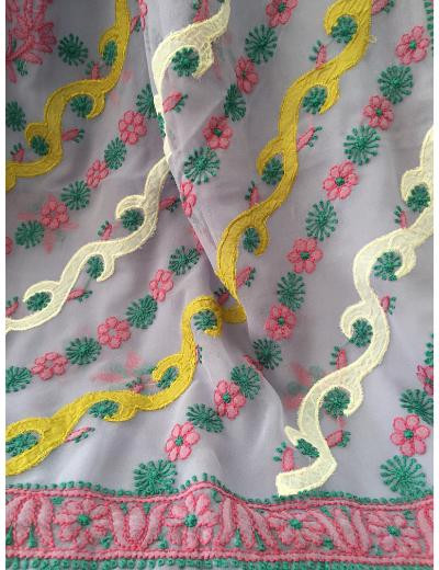 Chhangamal Hand Embroidered Purple Colour Georgette Chikankari Saree