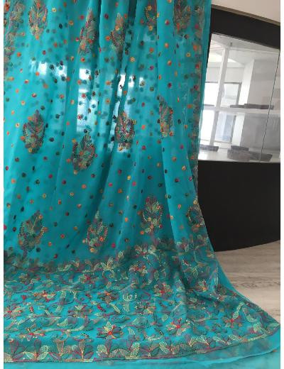 Chhangamal Hand Embroidered Purple Colour Georgette Chikankari Saree