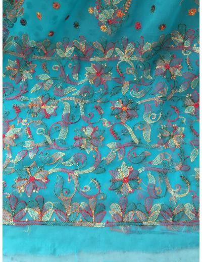 Chhangamal Hand Embroidered Purple Colour Georgette Chikankari Saree