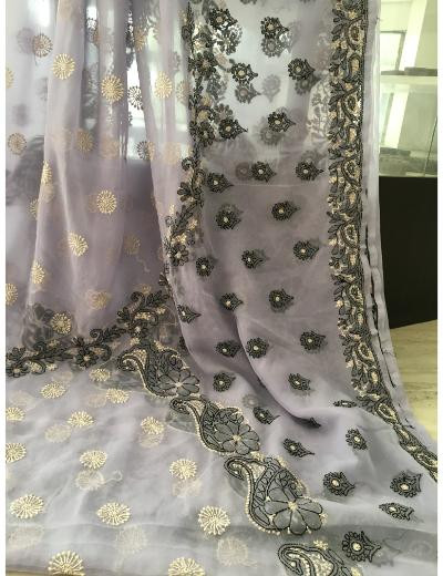 Chhangamal Hand Embroidered Purple Colour Georgette Chikankari Saree