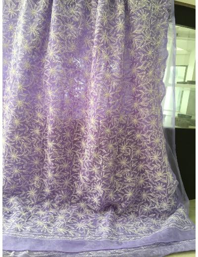 Chhangamal Hand Embroidered Purple Colour Georgette Chikankari Saree