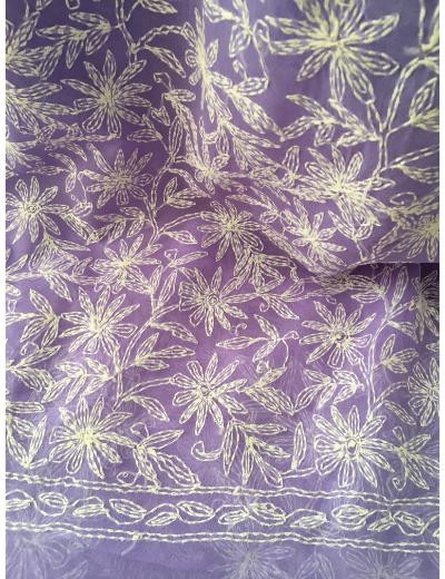 Chhangamal Hand Embroidered Purple Colour Georgette Chikankari Saree
