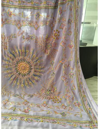 Chhangamal Hand Embroidered Purple Colour Georgette Chikankari Saree