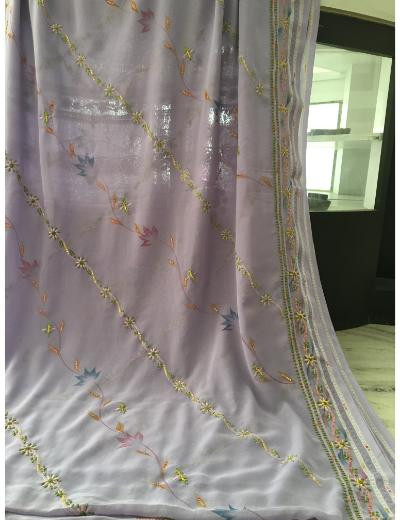 Chhangamal Hand Embroidered Purple Colour Georgette Chikankari Saree