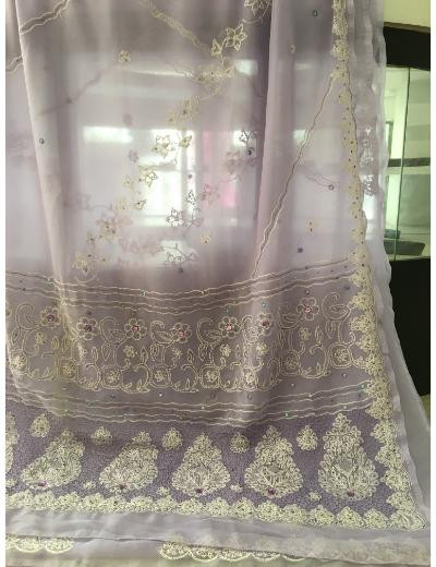 Chhangamal Hand Embroidered Purple Colour Georgette Chikankari Saree