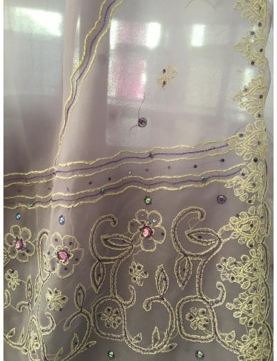 Chhangamal Hand Embroidered Purple Colour Georgette Chikankari Saree
