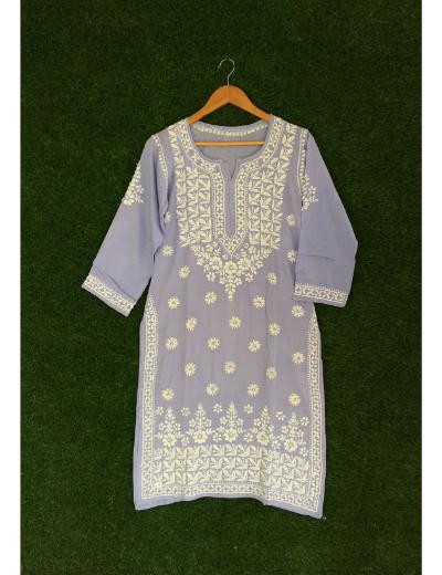 Chhangamal Hand Embroidered Purple Colour Modal Chikankari Kurti