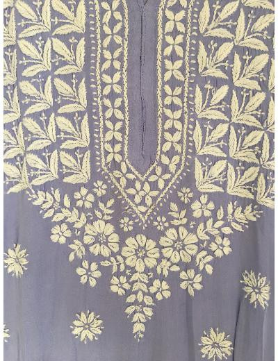 Chhangamal Hand Embroidered Purple Colour Modal Chikankari Kurti