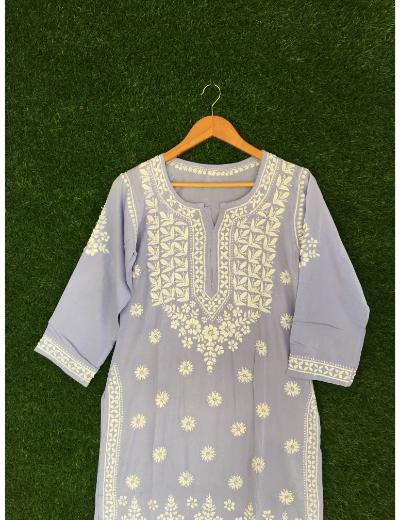 Chhangamal Hand Embroidered Purple Colour Modal Chikankari Kurti
