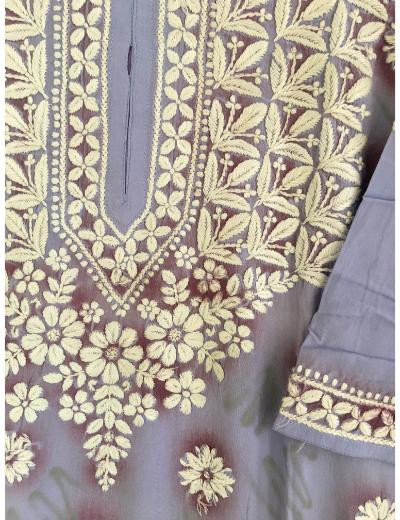 Chhangamal Hand Embroidered Purple Colour Modal Chikankari Kurti Piece